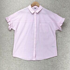Court & Rowe Shirt Womens Small Pink Stripe Flutter Sleeve Button Front Collared